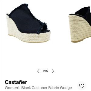 Black Fabric/Leather Castañer Mule Wedges